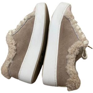 Michael Kors Women’s Poppy Suede Shearling Lace-Up Ivory Tan Sneakers Size 7.5